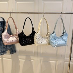 Wholesale Korean-style bow tie hand-held small handbags for women, 2025 summer new light luxury single-shoulder bags, trendy underarm bags
