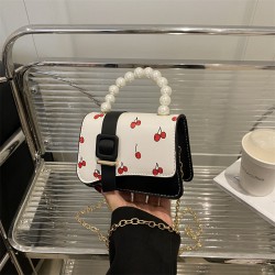 Wholesale fresh and light pearl hand-held small square bags for women, 2025 summer new cherry printed single-shoulder bags and trendy crossbody bags