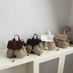 The new 2024 autumn fashion woven small backpack and casual travel bag featuring a niche design with contrasting colors for women