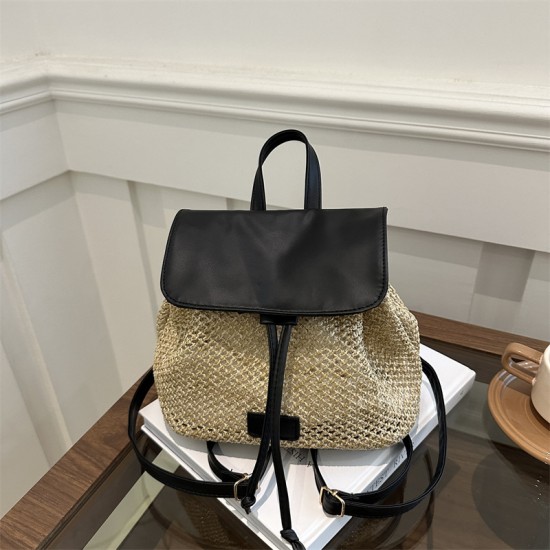 The new 2024 autumn fashion woven small backpack and casual travel bag featuring a niche design with contrasting colors for women