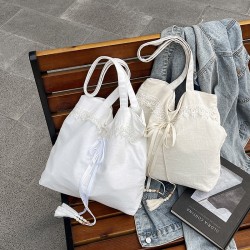 Wholesale sweet style hand-held tote bags for women, 2025 summer new fashionable lace single-shoulder bags, large-capacity underarm bags