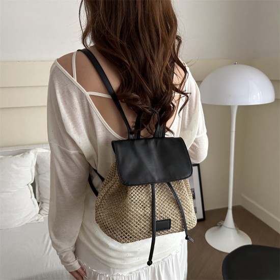 The new 2024 autumn fashion woven small backpack and casual travel bag featuring a niche design with contrasting colors for women