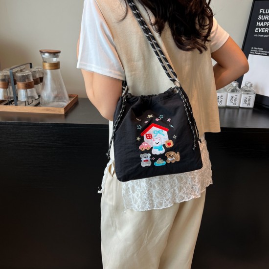 Wholesale fresh and sweet small square women's bags, 2025 summer new style cute cartoon single-shoulder bags, embroidered versatile crossbody bags Wholesale fresh and sweet small square women's bags, 2025 summer new style cute cartoon single-shoulder bags, embroidered versatile crossbody bags