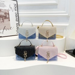Wholesale sweet and stylish Su-style hand-held small square women's bags, 2025 summer new color-blocking transparent single-shoulder bags, trendy crossbody bags