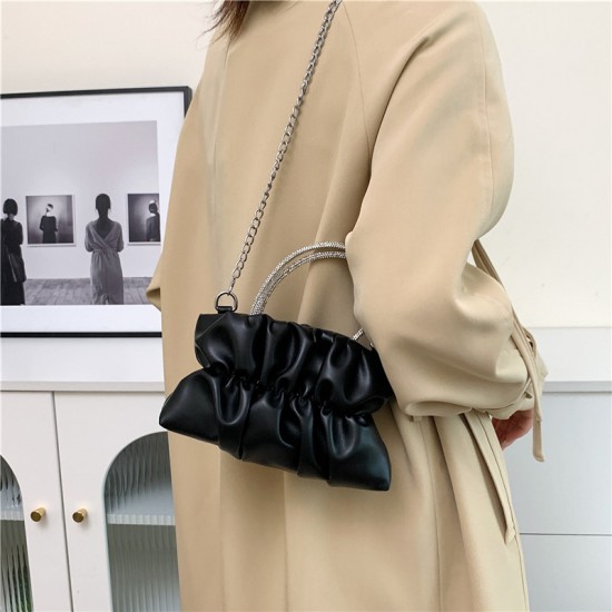 The new candy-colored pleated small square bag for women in the autumn of 2023 is a fashionable and fresh water diamond bag. It's a stylish single-shoulder crossbody bag