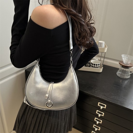 Wholesale Korean-style hand-held crescent-shaped women's bags, 2025 summer new styles, simple and versatile single-shoulder bags, trendy and trendy crossbody bags Wholesale Korean-style hand-held crescent-shaped women's bags, 2025 summer new styles, simple and versatile single-shoulder bags, trendy and trendy crossbody bags