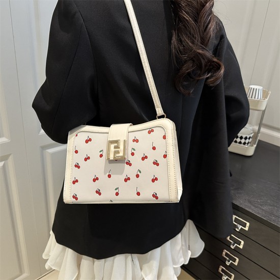 Wholesale fresh and small cherry square women's bags, 2025 summer new fashion color-blocking single-shoulder bags, trendy crossbody bags Wholesale fresh and small cherry square women's bags, 2025 summer new fashion color-blocking single-shoulder bags, trendy crossbody bags