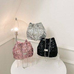 Cross-border popular women's bags 2023 new summer sequined chain bucket bags, niche quality single-shoulder crossbody bags
