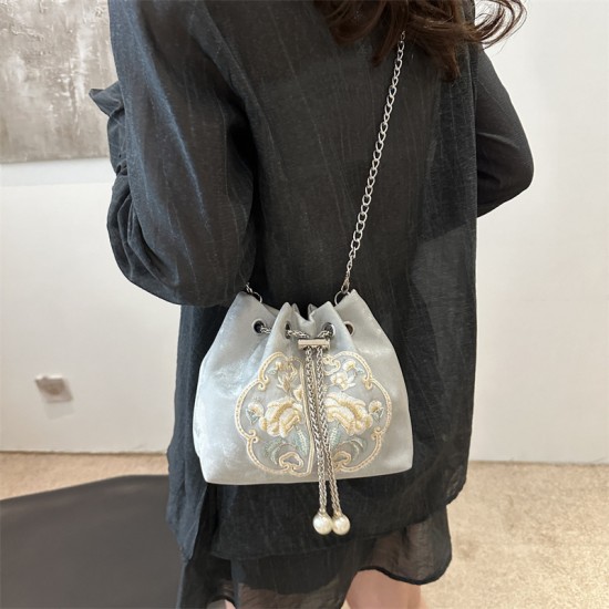 Summer trend new Chinese-style embroidered bucket bag women's bag 2024 New light luxury versatile single-shoulder bag crossbody chain bag