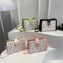 Wholesale fresh and small cherry square women's bags, 2025 summer new fashion color-blocking single-shoulder bags, trendy crossbody bags