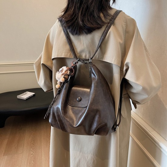 Fashionable and casual large-capacity tote bag for women, 2024 autumn and winter new retro versatile single-shoulder bag, multi-functional backpack