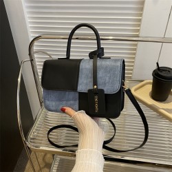 Fashionable color-blocking simple handbag, 2023 autumn new trendy casual small square bag, retro single-shoulder crossbody bag for women