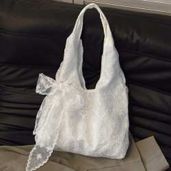 Korean-style fresh and sweet lace bow single-shoulder bag, large-capacity commuting tote bag, fashionable and versatile single-shoulder bag