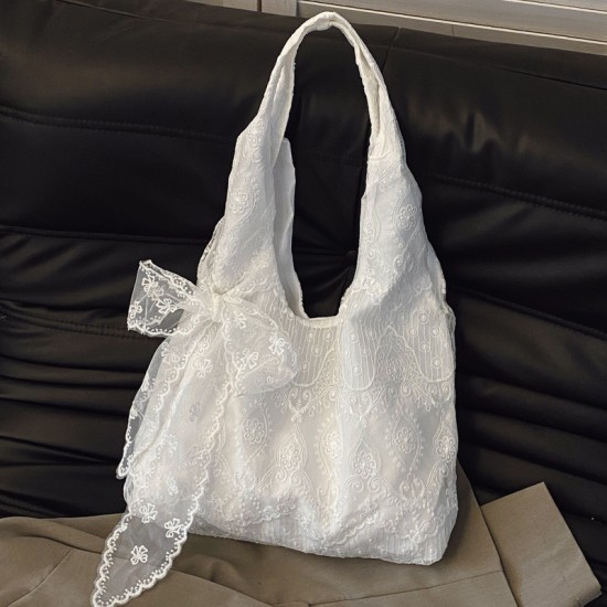 Korean-style fresh and sweet lace bow single-shoulder bag, large-capacity commuting tote bag, fashionable and versatile single-shoulder bag Korean-style fresh and sweet lace bow single-shoulder bag, large-capacity commuting tote bag, fashionable and versatile single-shoulder bag