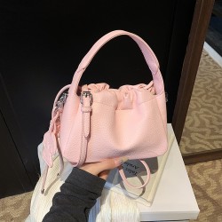 A light luxury texture women's bag, 2025 summer new pleated drawstring bucket bag, fresh single-shoulder crossbody cloud bag