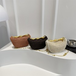 Wholesale niche design straw woven hand-held ingots, women's bags, 2025 summer new chain single-shoulder bags, versatile crossbody bags