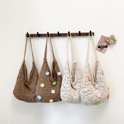 Wholesale sweet style hand-held tote bags for women in summer 2025, new hollowed-out flower single-shoulder bags, trendy underarm bags