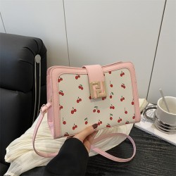 Wholesale fresh and small cherry square women's bags, 2025 summer new fashion color-blocking single-shoulder bags, trendy crossbody bags
