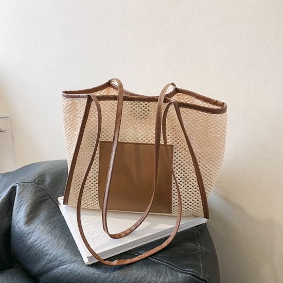 Straw woven bags, women's bags, fashionable beach bags, 2023 summer new large-capacity woven bags, simple and casual single-shoulder bags Straw woven bags, women's bags, fashionable beach bags, 2023 summer new large-capacity woven bags, simple and casual single-shoulder bags