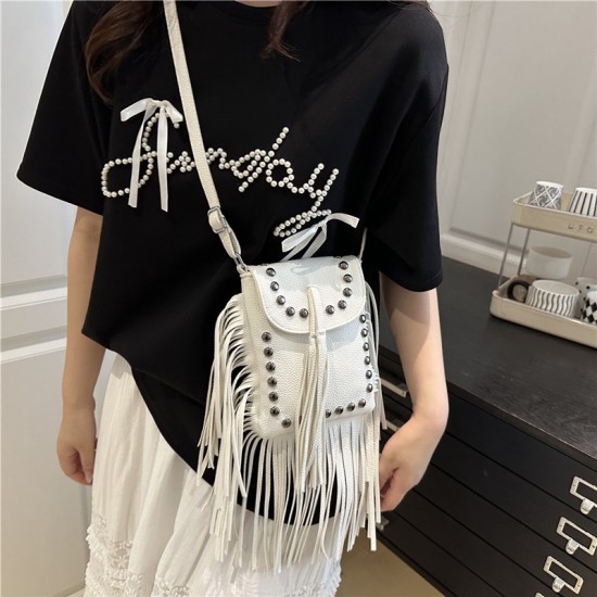 Wholesale niche fringed rivet small square women's bags, 2025 summer new personalized single-shoulder underarm bags, versatile crossbody bags Wholesale niche fringed rivet small square women's bags, 2025 summer new personalized single-shoulder underarm bags, versatile crossbody bags