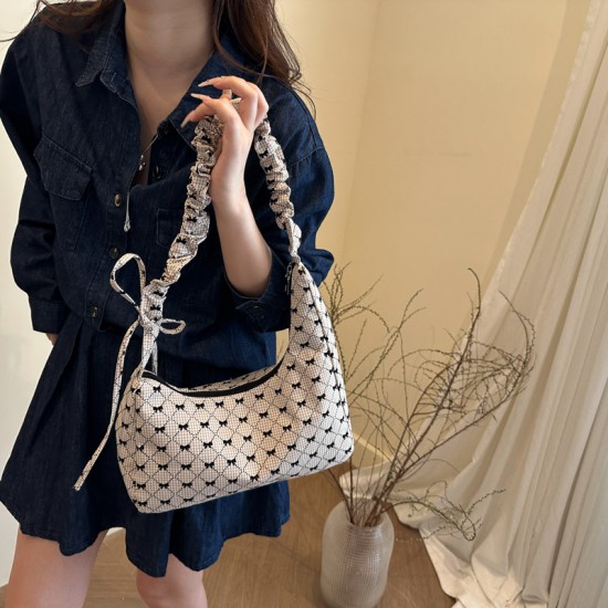 Wholesale of niche pleated hand-held small bags for women in summer 2025, new checkered bow single-shoulder bags and trendy crossbody bags Wholesale of niche pleated hand-held small bags for women in summer 2025, new checkered bow single-shoulder bags and trendy crossbody bags