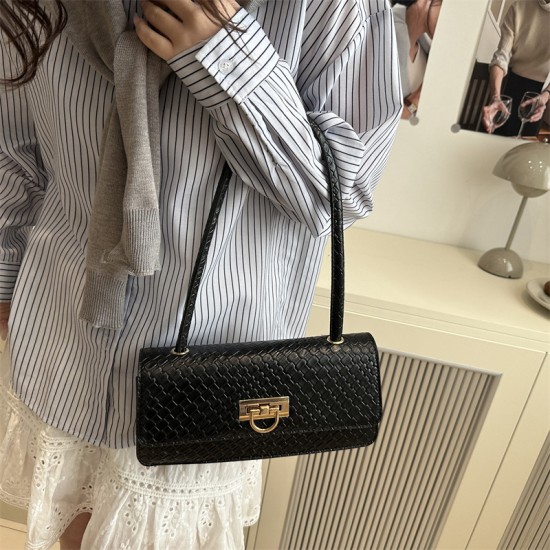 Wholesale Korean-style woven pattern hand-held small square women's bags, 2025 summer new fashion lock button single-shoulder bags, trendy underarm bags Wholesale Korean-style woven pattern hand-held small square women's bags, 2025 summer new fashion lock button single-shoulder bags, trendy underarm bags