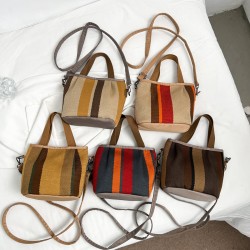 Wholesale Japanese Harajume-style hand-held bucket bags for women, 2025 summer new striped color-blocking single-shoulder bags, trendy crossbody bags
