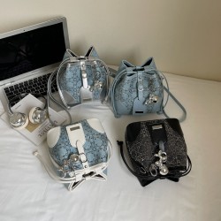 Wholesale Korean version fashionable diamond-encrusted hand-held bucket bags, women's bags, 2025 summer new color-blocking single-shoulder bags, commuter crossbody bags