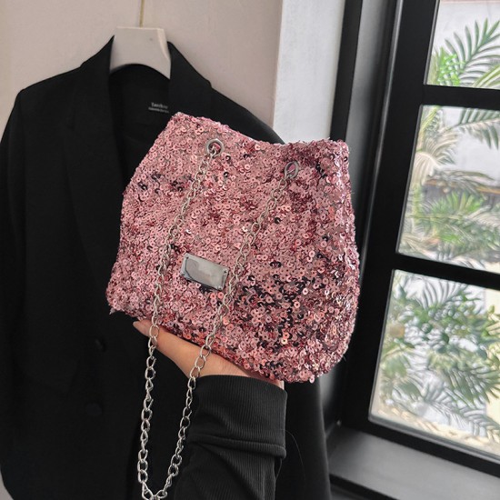 Cross-border popular women's bags 2023 new summer sequined chain bucket bags, niche quality single-shoulder crossbody bags