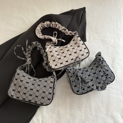 Wholesale Korean-style pleated hand-held small square bags for women, 2025 summer new checkered versatile single-shoulder bags, commuter underarm bags