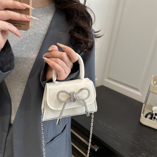 Wholesale of ins French light luxury hand-held small square bags for women in Spring 2025, new bow single-shoulder bags and chain crossbody bags