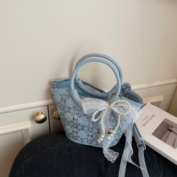Wholesale French light luxury diamond-encrusted hand-held bucket bags, women's bags, 2025 summer new bow single-shoulder bags, trendy underarm bags