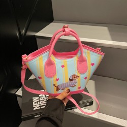 Vegetable basket bags, women's bags, 2025 summer new style patchwork color-blocking handbags, cute water bucket mother and child bags, tote bags