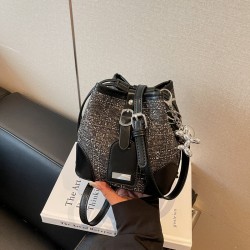 Wholesale Korean version fashionable diamond-encrusted hand-held bucket bags, women's bags, 2025 summer new color-blocking single-shoulder bags, commuter crossbody bags