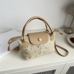 The 2024 summer new collection of straw-woven women's bags, trendy and fashionable Chinese-style versatile handbags, and woven PU patchwork single-shoulder bags
