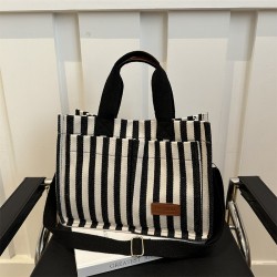 Commuter large-capacity hand-held tote bag for women, new 2024 autumn and winter collection, personalized striped single-shoulder bag, trendy casual crossbody bag