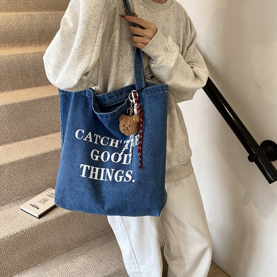 Casual and fashionable denim tote bag 2024 autumn/Winter new retro niche letter single-shoulder bag and simple underarm bag Casual and fashionable denim tote bag 2024 autumn/Winter new retro niche letter single-shoulder bag and simple underarm bag