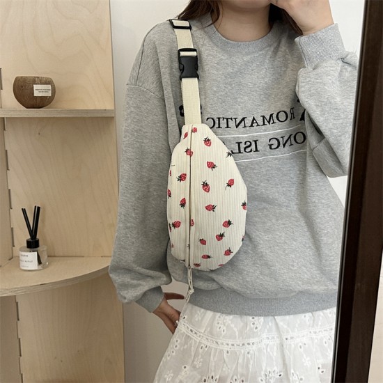 Wholesale summer popular and versatile strawberry printed bags, women's waist bags, 2024 trendy new single-shoulder crossbody bags Wholesale summer popular and versatile strawberry printed bags, women's waist bags, 2024 trendy new single-shoulder crossbody bags