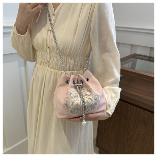 Summer trend new Chinese-style embroidered bucket bag women's bag 2024 New light luxury versatile single-shoulder bag crossbody chain bag
