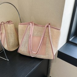 Straw woven bags, women's bags, fashionable beach bags, 2023 summer new large-capacity woven bags, simple and casual single-shoulder bags