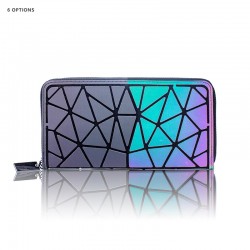 European and American fashion pu women's wallets, reflective positioning clutch bags, geometric long wallets, luminous material diamond women's bags