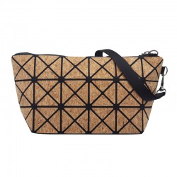 Korean-style fashionable wood grain ins cosmetic bag for women, large-capacity PU portable storage bag, dumpling shaped diamond geometric bag