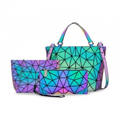 Cross-border Baozi Mother 2024 three-piece set handbag, trendy and versatile single-shoulder crossbody bag, Geometric luminous bucket bag