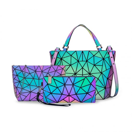 Cross-border Baozi Mother 2024 three-piece set handbag, trendy and versatile single-shoulder crossbody bag, Geometric luminous bucket bag Cross-border Baozi Mother 2024 three-piece set handbag, trendy and versatile single-shoulder crossbody bag, Geometric luminous bucket bag