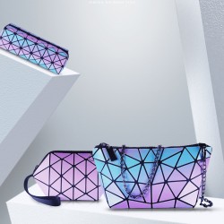 Korean version fashionable diamond-shaped 3D laser PU folding cosmetic bag, portable travel clutch bag, gradient color storage toiletries bag