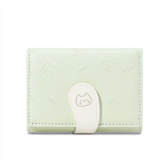Cat Tail Cute Ladies Card Holder Wallet Premium Fashion Buckle Strap PU Short Tri-Fold Coin Purse