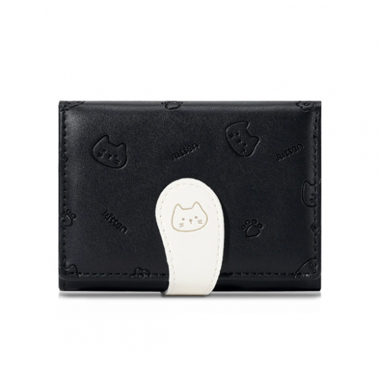 Cat Tail Cute Ladies Card Holder Wallet Premium Fashion Buckle Strap PU Short Tri-Fold Coin Purse