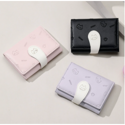 Cat Tail Cute Ladies Card Holder Wallet Premium Fashion Buckle Strap PU Short Tri-Fold Coin Purse